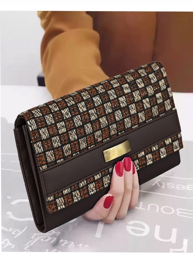 ALSU Women's Trendy Brown Hand Clutch Wallet Jute with Phone Pocket Card Holder (IRF-011br) - Image 4